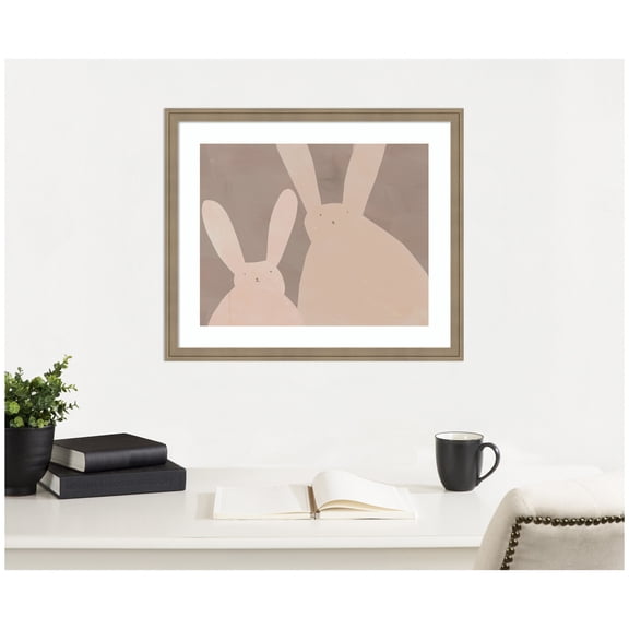 Kate and Laurel Framed Wall Art Print Bunny Mama and Baby II by Alicia Abla, 26 x 22, Florence Light Brown Frame, Whimsical, Animal Art for Wall Decor