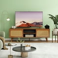 thumbnail image 6 of Mid Century Modern Rattan TV Stand for 55/60/65 inch TV , Entertainment Cabinet, Media Console for Living Room Bedroom Media Room, Solid Wood Feet & Rattan Cabinet Doors, 6 of 12