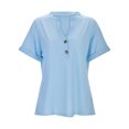 thumbnail image 4 of Gibobby Playera Corte clásico para MujerCamiseta manga corta con cuello en V y botón color sólido informal a la moda para mujer(Azul,CH), 4 of 5