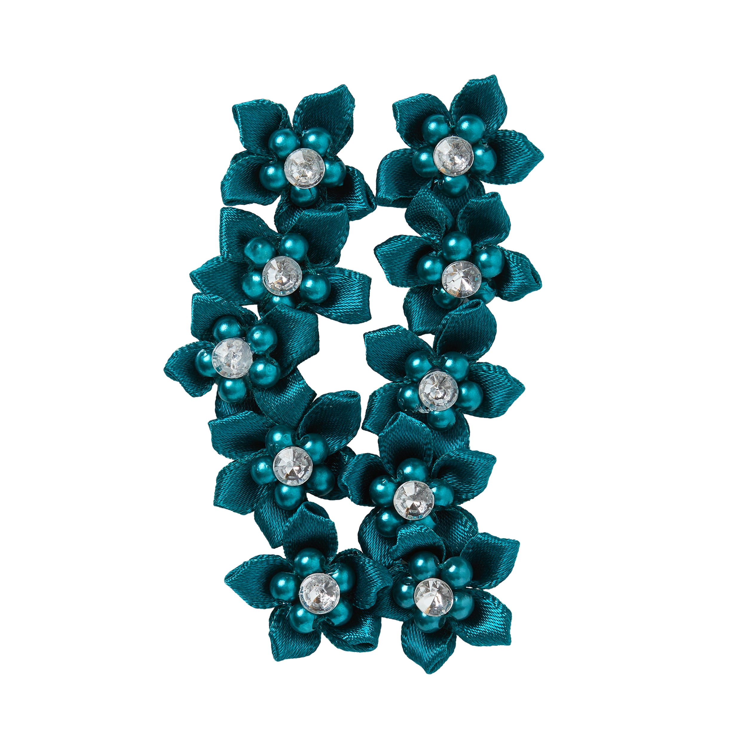 Offray Accessories, Teal 3/4 inch Value Pack 5 Petal Gem Flower Accessory for Wedding, Hair Clips, and Scrapbooking, 10 count, 1 Package
