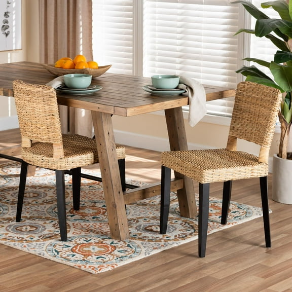 bali & pari Dermot Rattan and Mango Wood BOHO Dining Chairs, Set of 2, Natural Brown