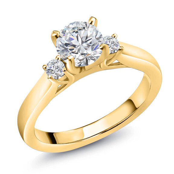 Gem Stone King 18K Yellow Gold Plated Silver Lab Grown Diamond Engagement Ring for Women | 0.87 Cttw | Round 6MM | Gemstone April Birthstone | Size 6