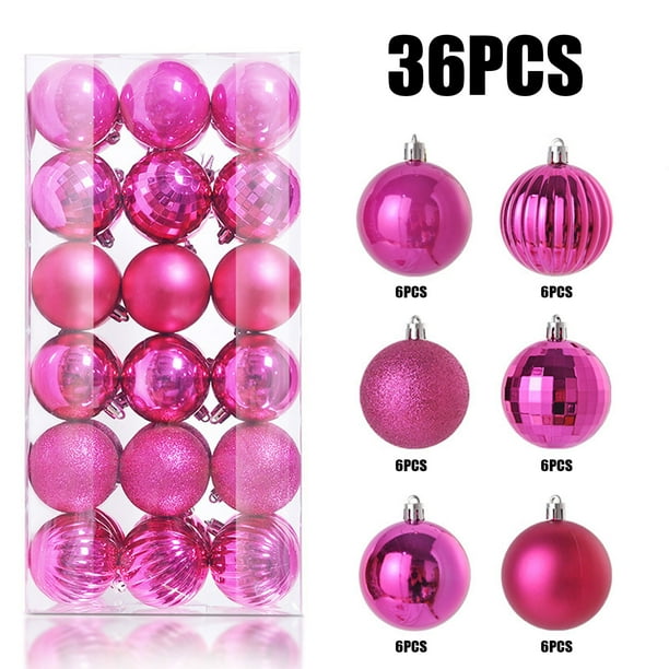 CLLC 36 Adornos Navideños para Árbol, Bolas Decorativas Irrompibles de Plástico PVC Brillante para Decoraciones de Fiestas, Bodas y Coronas (Rosa Fuerte)