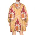 thumbnail image 2 of Orange Flaming Footballs Pattern Wearable Oversized Blanket,Wearable Blanket Hoodie for Adults,Cozy Hooded Blankets with Super Pockets,Super Warm Fuzzy Pullover for Women & Men, 2 of 6