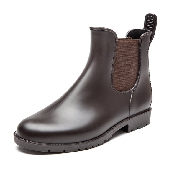 DKSUKO Women's Short Ankle Rain Boots Lightweight Chelsea Rain Shoes Rubber Waterproof Garden Booties(Brown 7.5)
