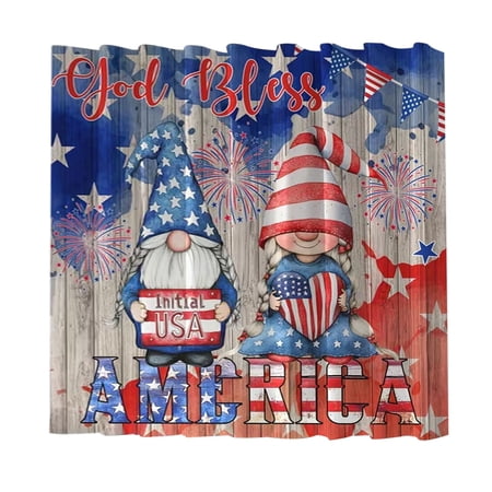 JHyouerji 4th of July Patriotic Shower Curtain 71x71 Inch Red White Blue Stars Waterproof Bathroom Decorations for Independence Day Celebrations with 12 Plastic Hooks