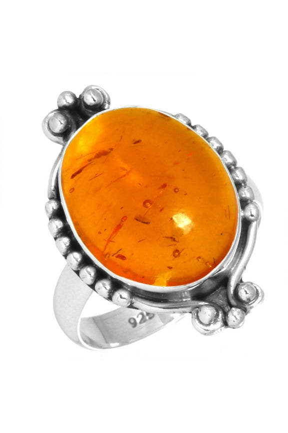 925 Sterling Silver Ring For Women - Teens Orange Amber Gemstone Silver Ring Size 6 November Birthstone Handmade Silver Ring Size 6 Cocktail Party Gift For Sister 925 Silver Gemstone Jewelry