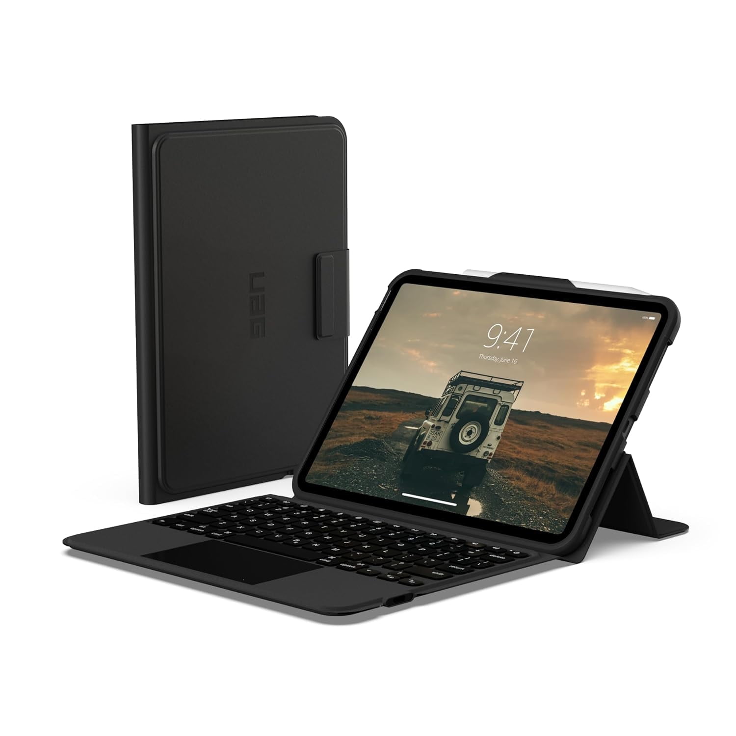 UAG iPad 11" 11th Gen 2025, 10.9" 10th Gen 2022 Case with Keyboard A3354 A3355 A2696 - US English Bluetooth Wireless Keyboard Multi-Touch Trackpad Folio Cover, Black/Ash