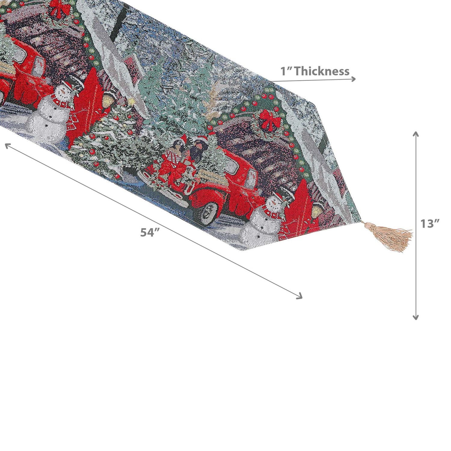 Christmas Tapestry Table Runner Red Car With Gifts 54"