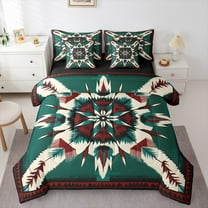 Manfei Teens Female Men Abstract Feather 7-Piece Twin Bedding Sets,Bohemian Aztec Bedding Comforter Set,Tribal Theme Breathable Sheet Sets,Ultra Soft Home Decor,Reversible