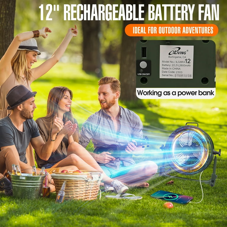 Battery Operated Fan 12-Speed Rechargeable Floor