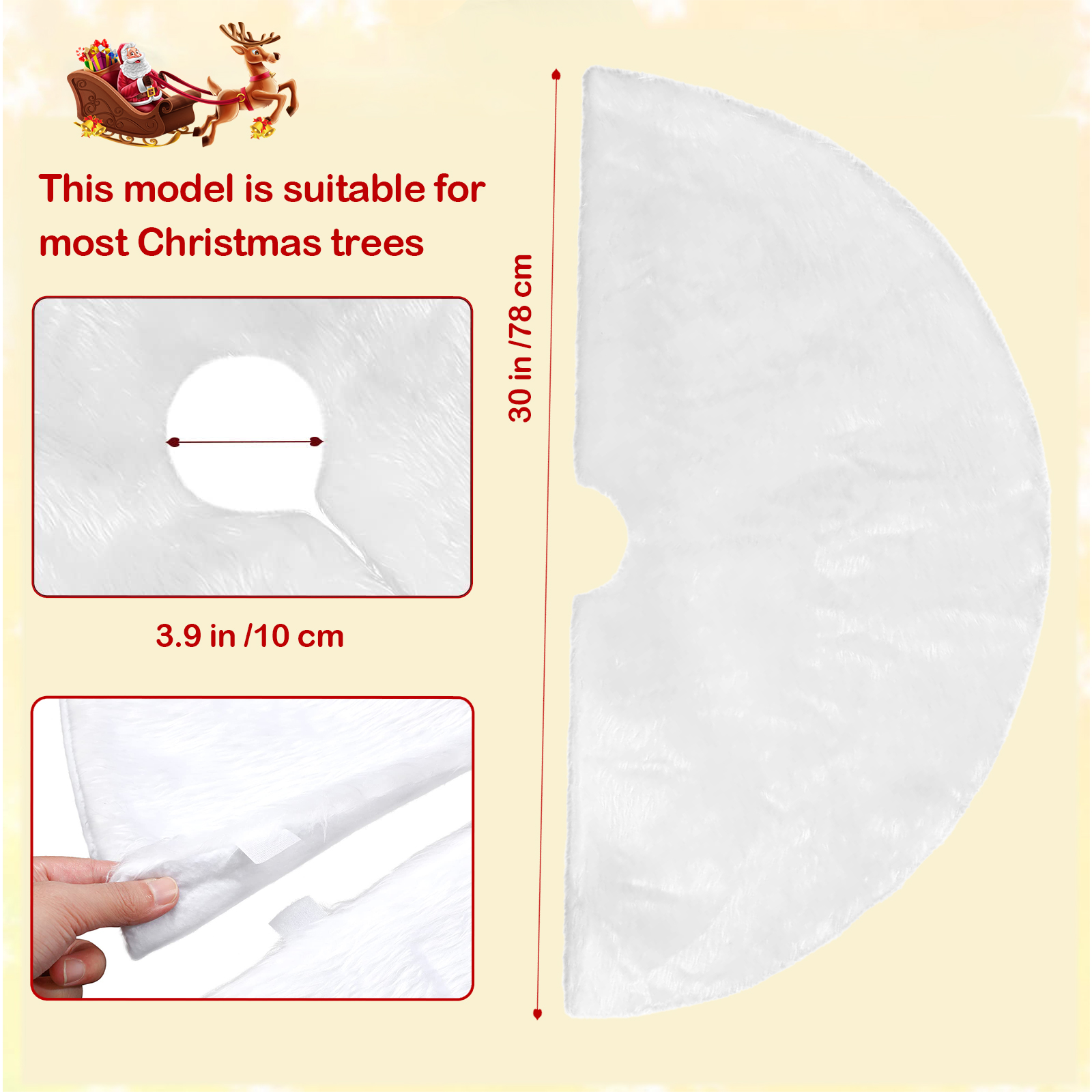 DAKIMOE White Plush Faux Fur 30" Christmas Tree Skirt photo 6
