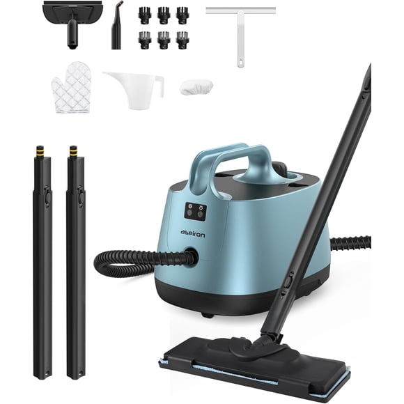 Nettoyeur à Vapeur, Cuiseur Vapeur Aspiron Amélioré avec 21 Accessoires, Nettoyeurs à Vapeur Portatifs Polyvalents, Chauffage Rapide, Capacité de 1,5 L, Nettoyeur à Vapeur Robuste pour Tapis et Tissus d'Ameublement, Planchers, Carreaux, Voiture, Cyan