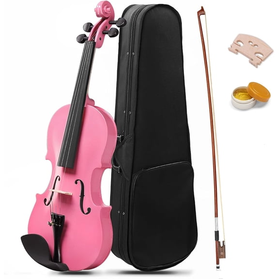 TerraOutfit Violin for Beginners, 4/4 Full Size Acoustic Fiddle Kit, Pink