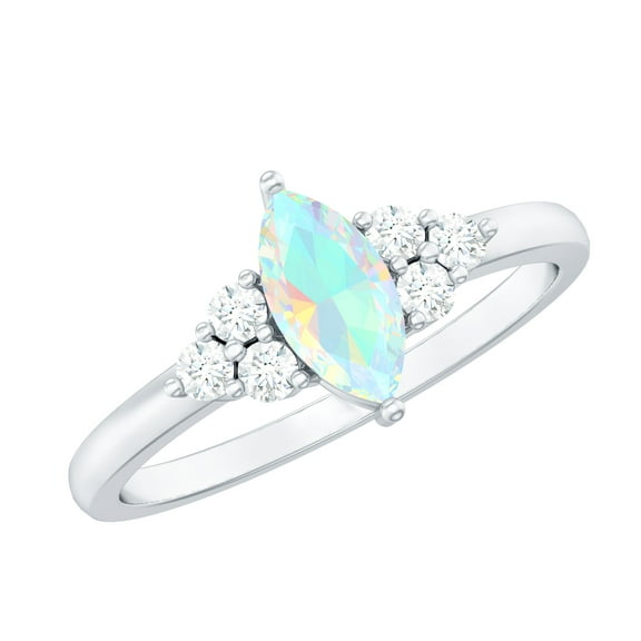 Rosec Jewels 0.75 CT Marquise Cut Ethiopian Opal Ring with Diamond, Elegant Ethiopian Opal Solitaire Ring for Women, 925 Sterling Silver, US 4.00