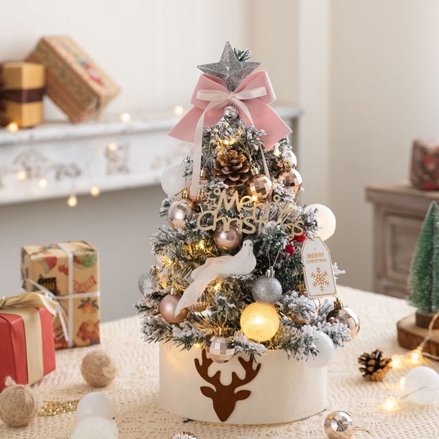 Árbol de Navidad flocado traje rosa escritorio árbol de Navidad decoración regalo árbol de Navidad decoración bricolaje árbol de Navidad mini