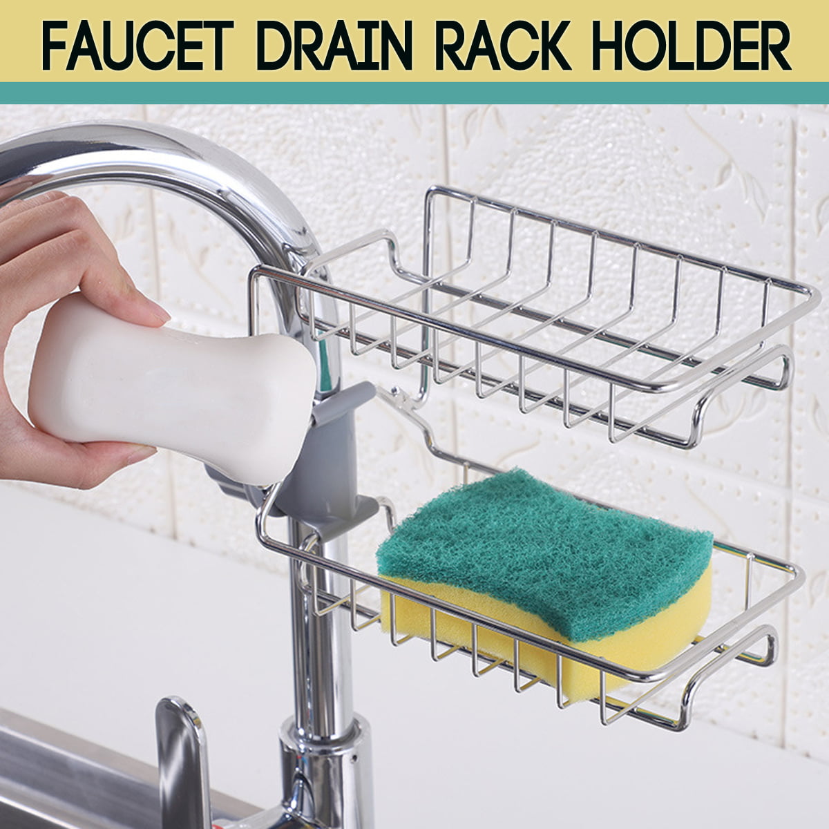 Double Layer Kitchen Faucet Sponge Holder, Storage Rack Hanging Sink