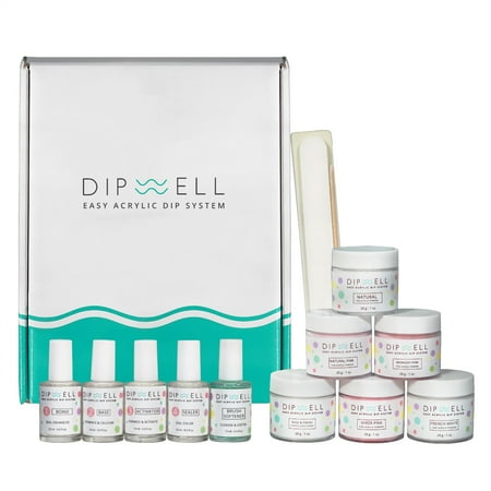 Dip Dip Set Set Dip Powder Nail Kit, Easy Acrylic Dipping and Gel Resin For Dip, Full System For French or Natural Set by DipWell Nails (Bond, Base, Activator, Sealer, Brush Softener + 6 Powder) ()
