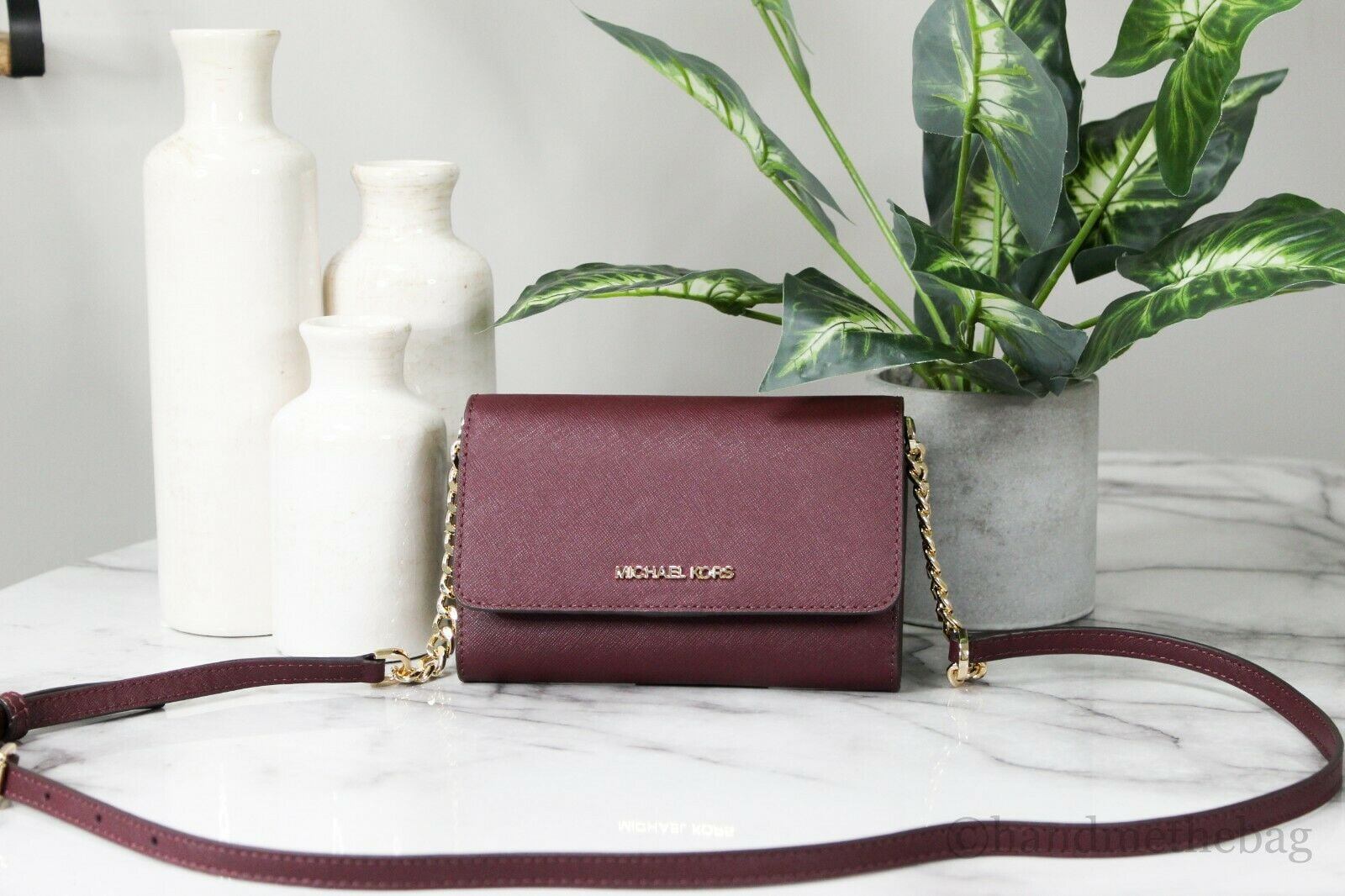 Michael Kors Jet Set Travel Medium Saffiano Leather Multifunctional Crossbody Wallet Handbag (Merlot) - Walmart.com