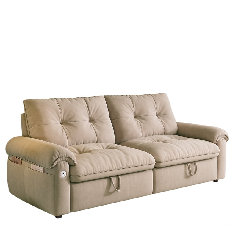 77.2" Convertible Sofa Bed, 2-in-1 Full Size Sleeper Sofa, Plush Upholstered Loveseat with USB Charging Ports & Side Pockets, Steel Frame Pull-Out Couch for Living Room, Bedroom, Apartment