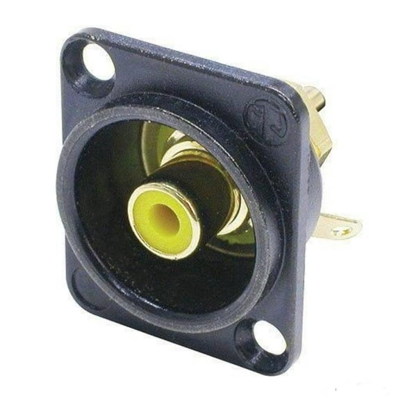 Neutrik Prise de Montage Panneau NF2D-B-4 RCA Boîtier Noir avec Rondelle d'Isolation Jaune