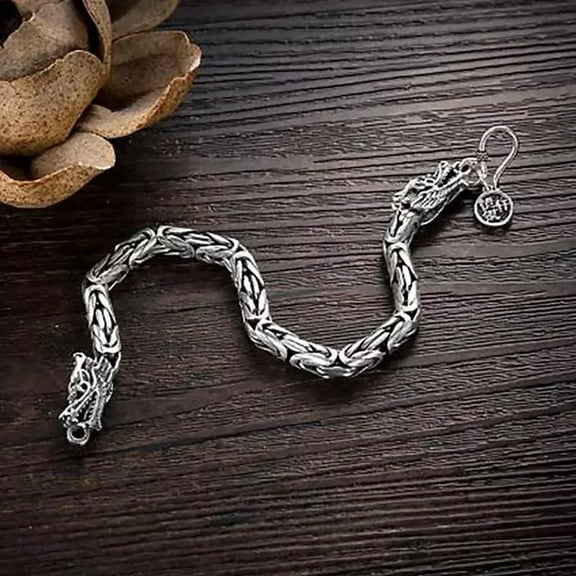 GKNET 925 Sterling Silver Vintage Dragon Bracelet Elegant Trendy Bangle Jewelry