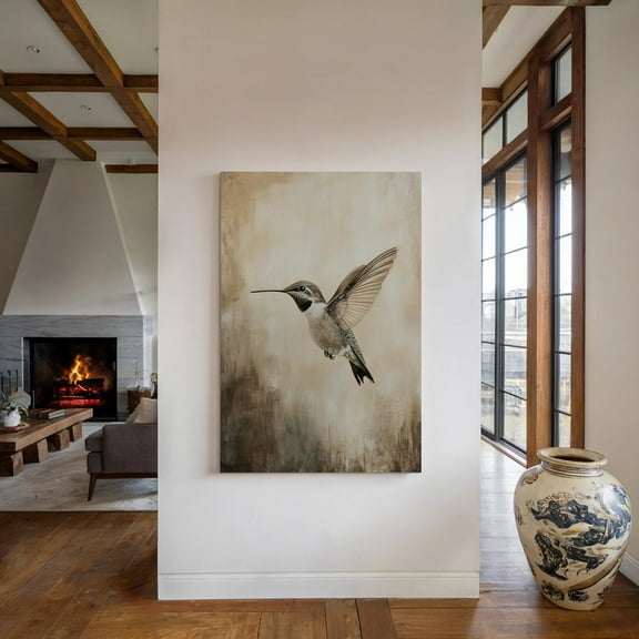 Velto Neutral Hummingbird Canvas Art – Minimalist Bird Wall Decor For Modern Homes, Nature-Inspired With Soft Earthy Tones Canvas, 8x10 UNFRAMED