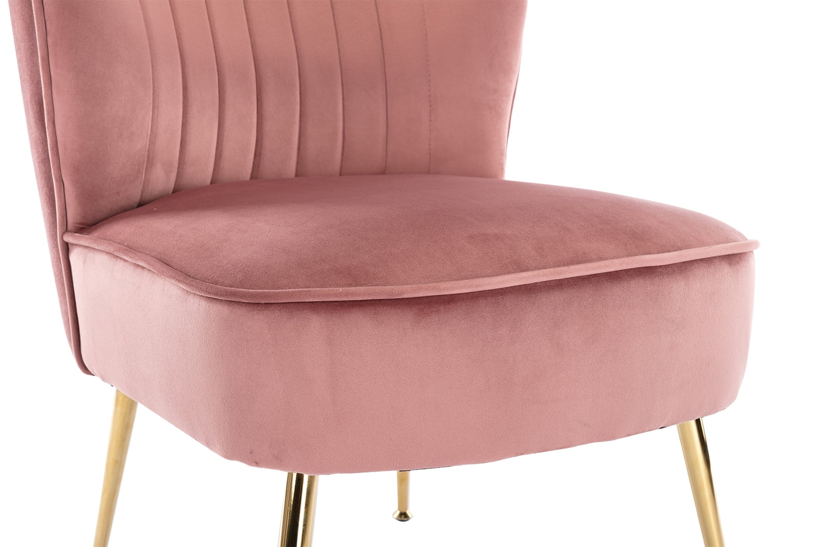 Guyou Modern Accent Chair Set of 2, Armless Slipper Chair Velvet Upholstered Lounge Chair, Wingback Single Sofa Side Chair with Gold Legs for Living Room Bedroom, Pink