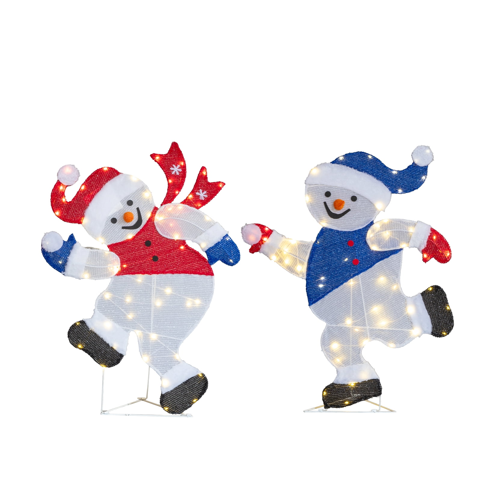 Astoutdoor Set of 2 Lighted Running Snowman Christmas Decorations, Pre-lit 2D Holiday Decor with 120 Warm White LED Lights for Indoor Outdoor Display