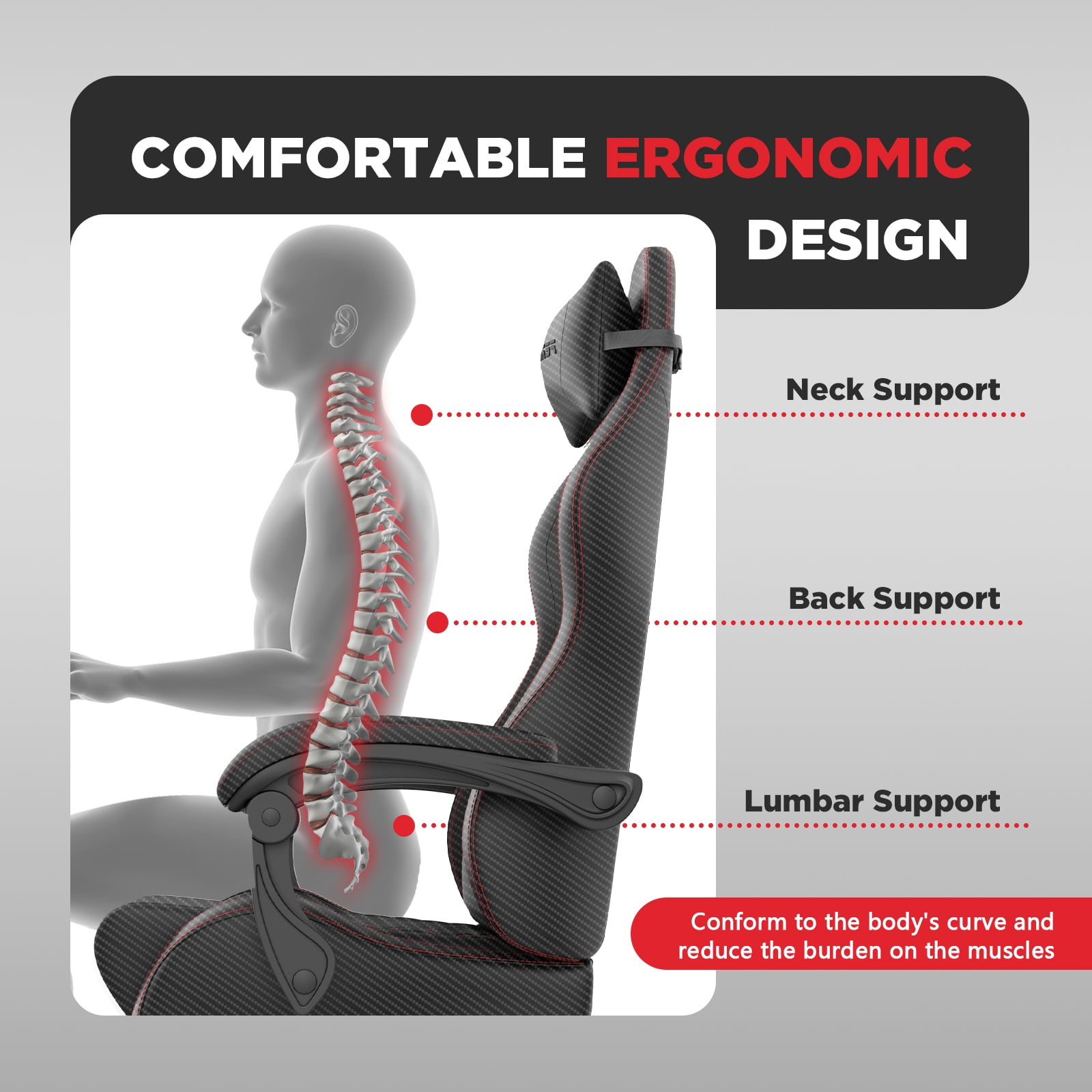 Luxvie Gaming Chair with Footrest Computer Ergonomic Office Chair with Massage Lumbar Support & Headrest, High Back Vintage Game Chair for Adults and Kids, Black