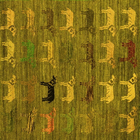 Ahgly Company Indoor Square Abstract Yellow Modern Area Rugs, 4' Square