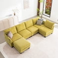 thumbnail image 1 of HMSHA Canapé Sectionnel Modulaire de 124 Pouces, Canapé Sectionnel en U 6 Places avec Ottomane de Rangement et Ports USB, Grand Canapé Nuage Sectionnel Moderne en Lin en Forme de L pour Salon (Jaune), 1 of 9