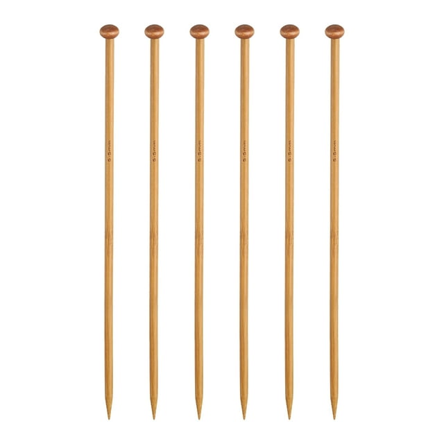 Uxcell 6Pcs Agujas de Tejer de Bambú de 5.5mm Rectas de Punta Simple de 9.8 pulgadas de Largo Tamaño US 9