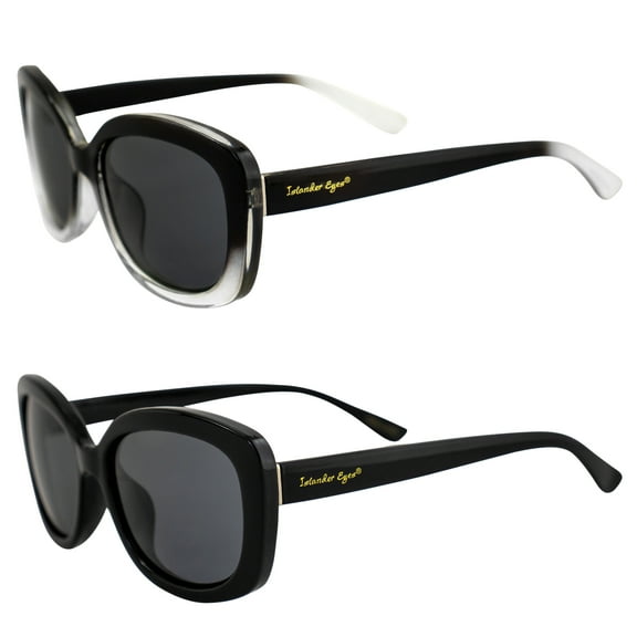 Islander Eyes Dominica Polarized Sunglasses for Women 2 Pairs Gradient Black-Clear & Black Frames w/ Smoke Lenses