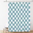 thumbnail image 2 of Aesthetic Checkerboard Grid Pattern Shower Curtain, White Sky Blue Modern Shower Curtain Sets Decoration 71x71 Inch with plastic hooks, 2 of 6