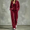 thumbnail image 2 of Szluipve Women Velvet 2 Piece Tracksuit Zip Up Hooded Long Sleeve Jacket High Waist Wide Leg Pants Casual Solid Loungewear Matching Set, 2 of 6