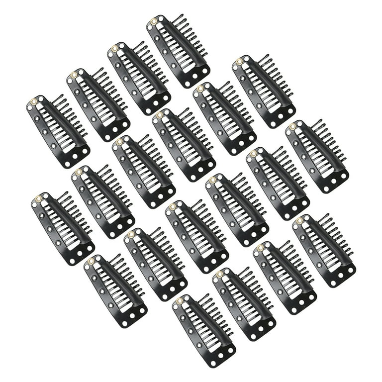Tinksky 20pcs 10-Teeth Snap-Comb Wig Clips with Rubber for Hair Extension (Black)