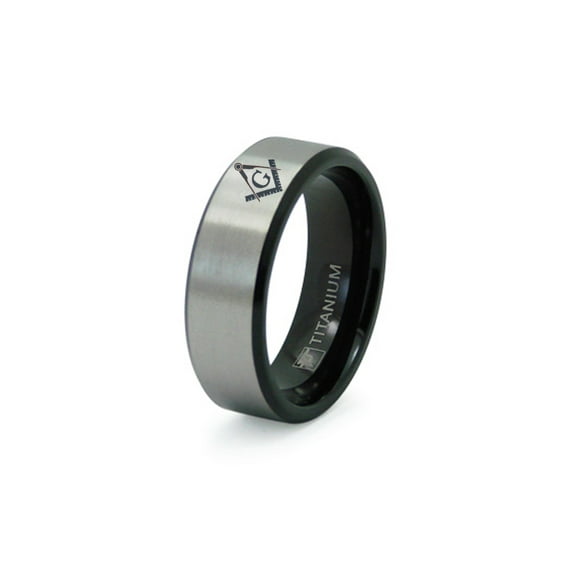 Titanium Black Two Tone Freemasonry Masonic Design Ring