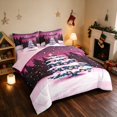 thumbnail image 2 of Manfei Christmas Tree Twin Bedding 7pcs Holiday Bedding Comforter Set, Magenta Black, Pink Reversible, 2 of 6