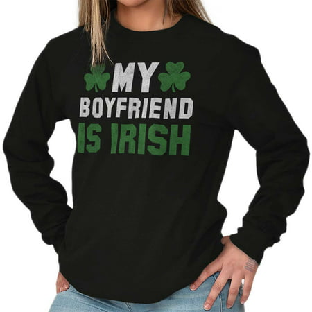 Brisco Brands My Boyfriend Is Irish St Pattys Ladies Long Sleeve