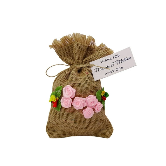 40 Satin Drawstring Gift Pouch Small Favor Bags Wedding Party Rustic With Personalized Paper Tags