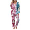 thumbnail image 1 of YOIAVAIOY Ensemble de Pyjama pour Femmes à Imprimé de Noël, Blocs de Couleur, Ensembles de Pyjama Graphiques de Noël, 2 Pcs, T-Shirts à Col Rond et Pantalons à Jambe Grand, Tenue de Nuit Décontractée Assortie, Violet G, 1 of 6