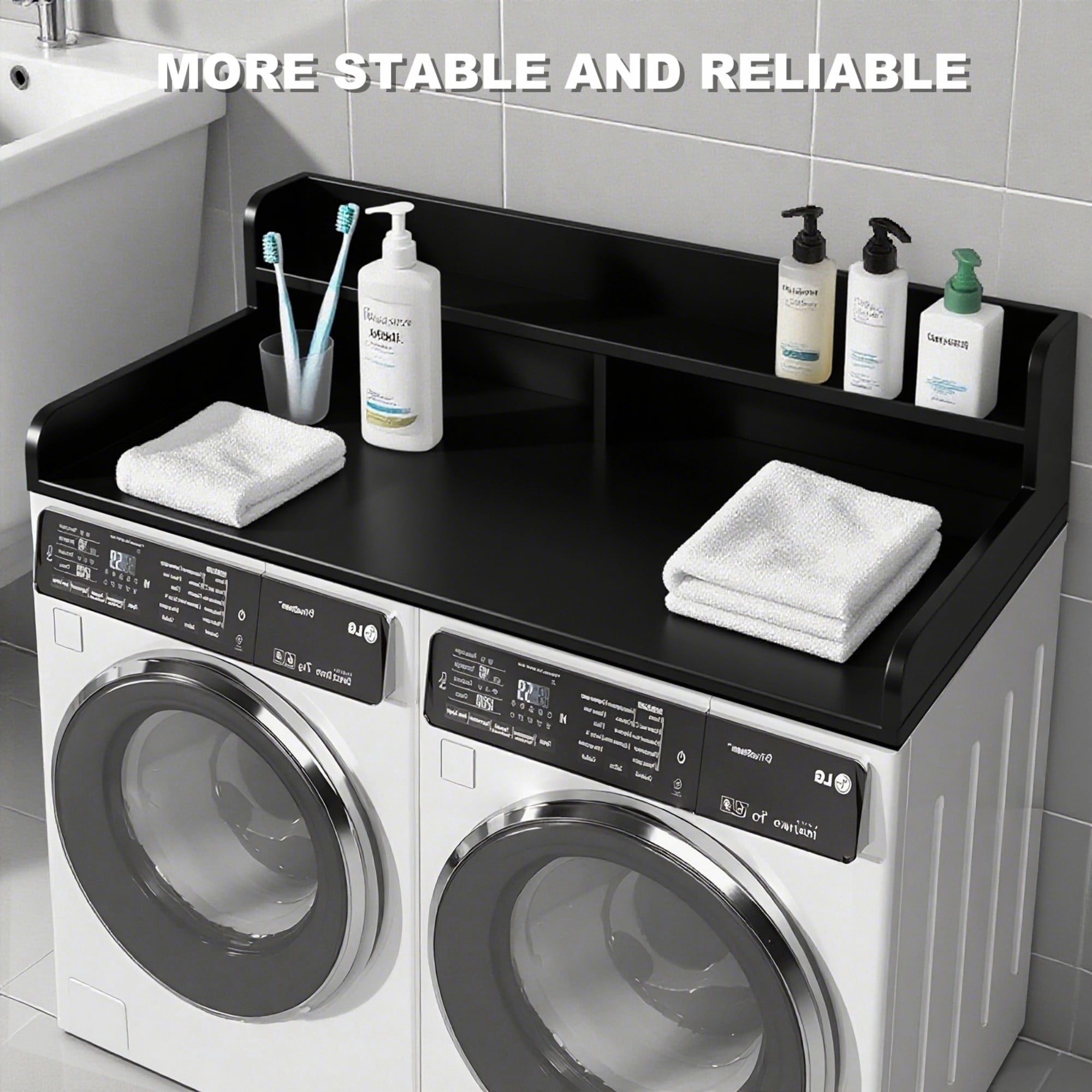 Washer Dryer Countertop,2-Tier Laundry Countertop Cover,Large Space Laundry Topper for Folding Clothes Over Washer and Dryer,54" W x 27.5" D,Black