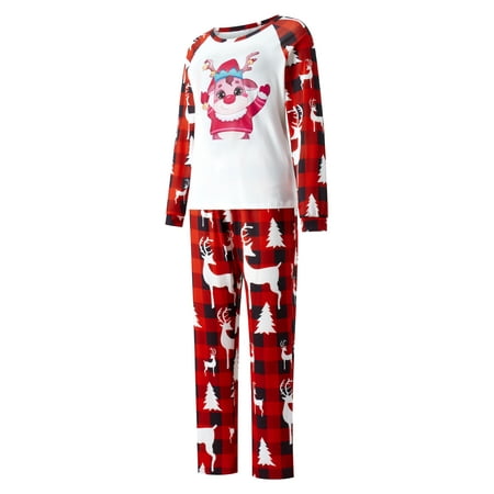 

aturustex Christmas Family Matching Pajamas Sleepwear Elk Print Plaid Patchwork Long Sleeve Tops +Stretch Casual Pants