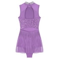thumbnail image 6 of TiaoBug Women's Sleeveless Sequins Latin Leotard Tassel Dress Jazz Tango Fringed Dancewear Purple S, 6 of 7