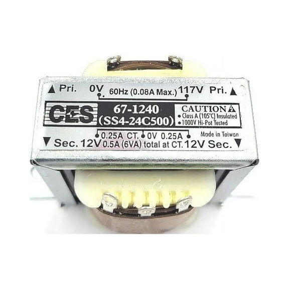 Power Transformer, 117VAC -> 24VAC Center Tap (12_0_12), 0.5A