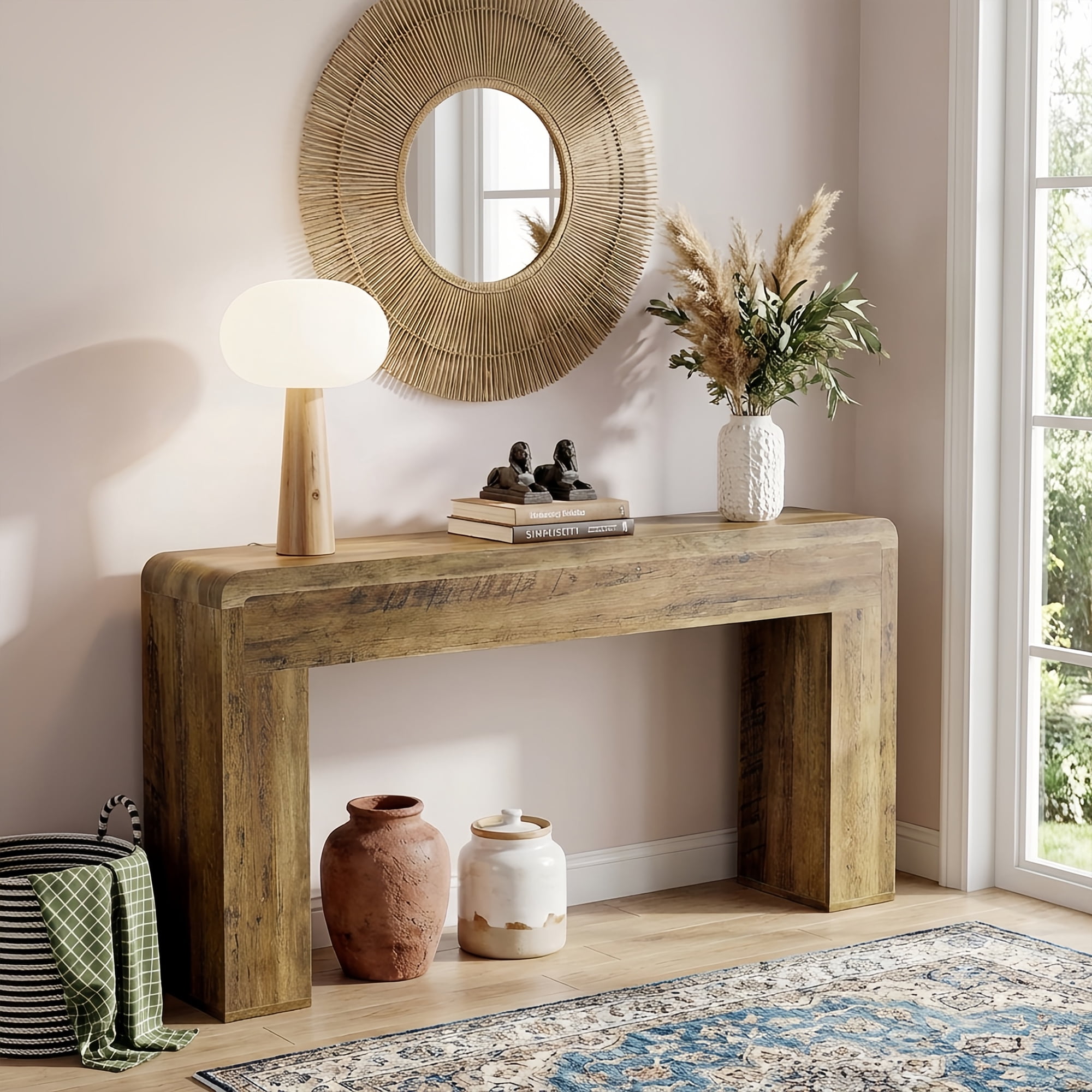 70.9" Extra Long Farmhouse Rustic Console Table, Wooden Behind Couch Storage Table, Narrow Entryway Foyer Stand for Living Room & Hallway (Brown)