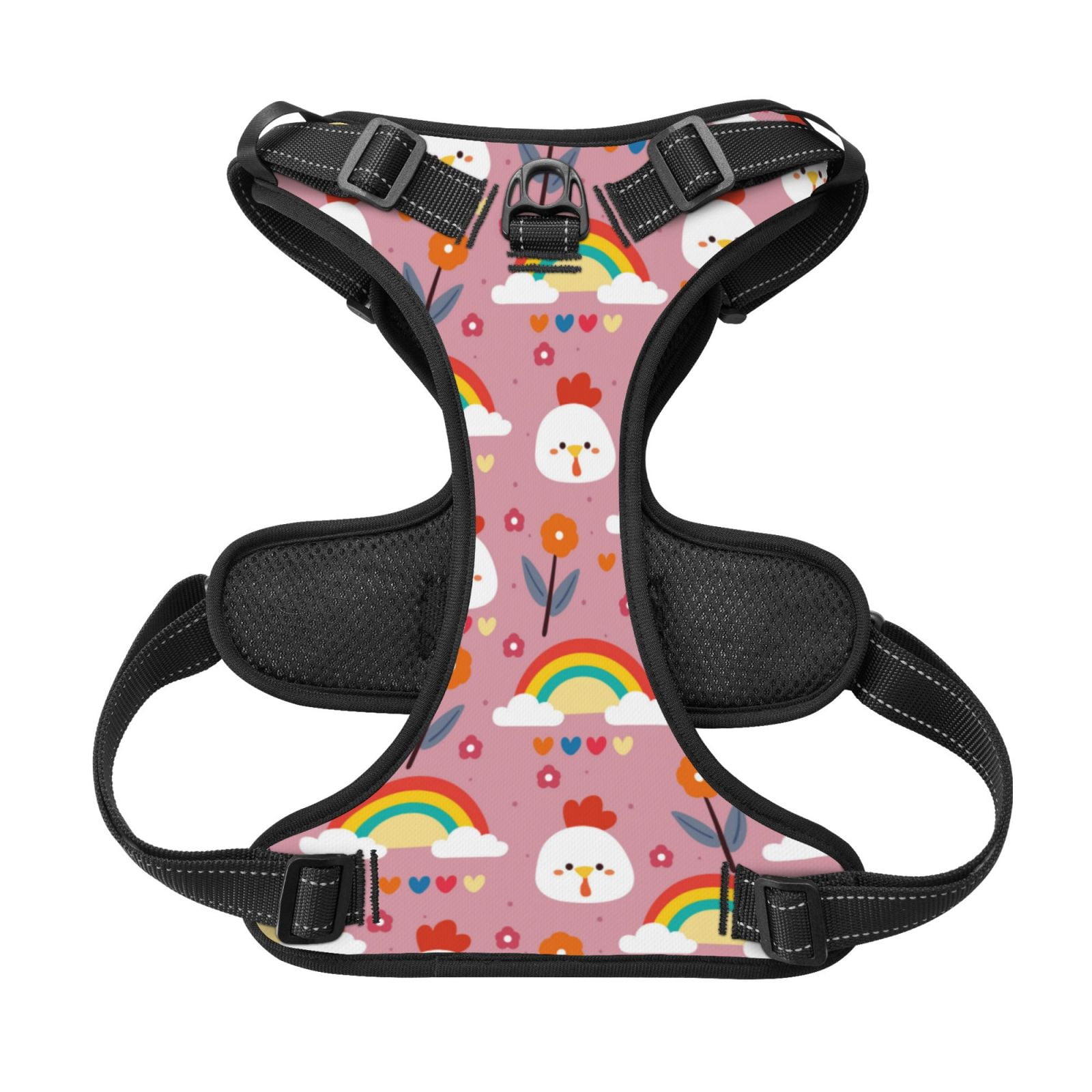 Kdxio Cartoon Chicken Print No Pull Dog Harness Adjustable Reflective Oxford Easy Control Medium Large Dog Harness for Training and Everyday-Medium