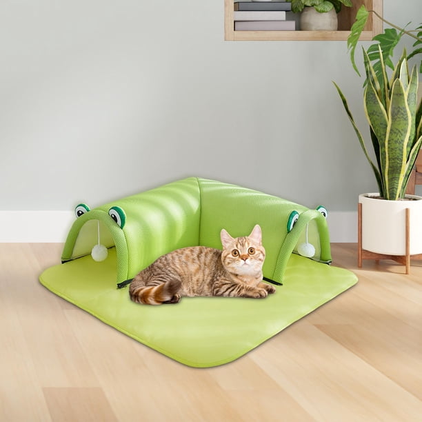 Cama túnel para Gato con pelotas de juguete colgantes, cueva para gatitos lavable para ejercicio, escondite de túnel para Chinchillas, Animal PEQUEÑO Verde