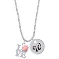 thumbnail image 1 of Delight Jewelry Silvertone Love with Pink Paw Silvertone Script Initial Disc - W - Charm Necklace, 20"+3", 1 of 4
